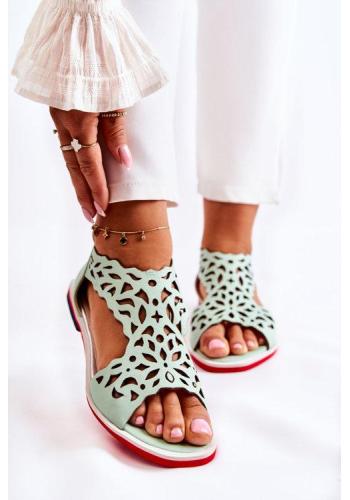 Zelené prelamované kožené sandále pre dámy