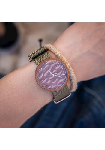 Pánske drevené hodinky s textilným remienkom v sivej farbe