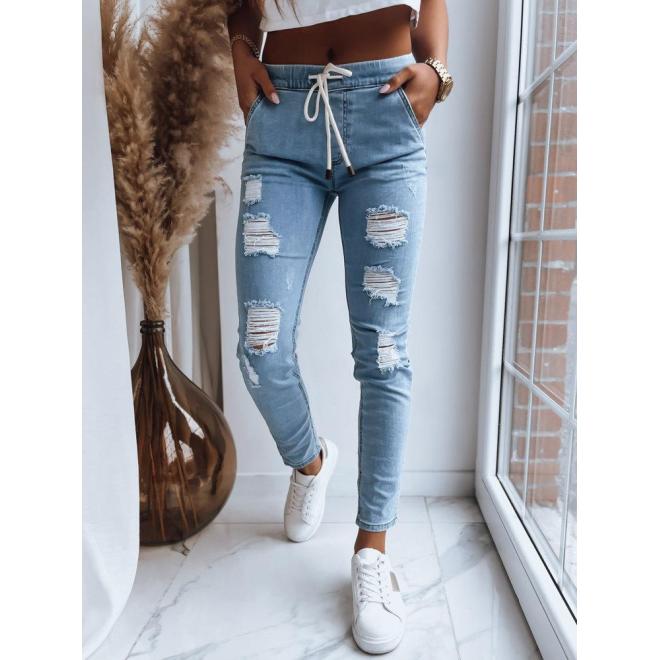 E-shop Deravé svetlomodré džínsy s gumou v páse