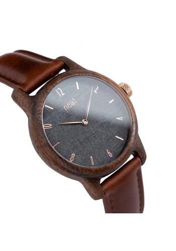 Čierne drevené hodinky s koženým remienkom pre pánov