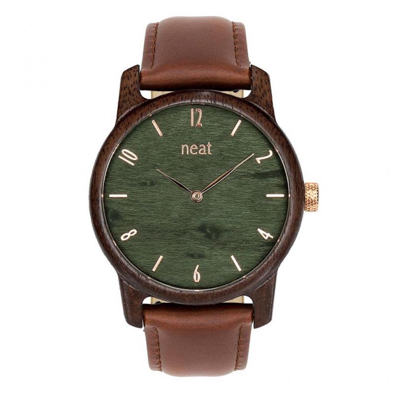 Pánske drevené hodinky s koženým remienkom v hnedo-sivej farbe