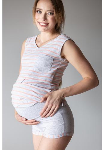 Pruhované dvojdielne tehotenské pyžamo sivej farby v zľave