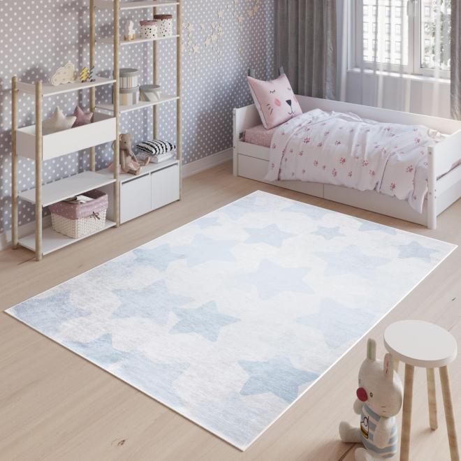 E-shop Modrý detský koberec s hviezdičkami