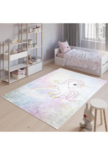 Dúhový detský koberec s jedorožcom