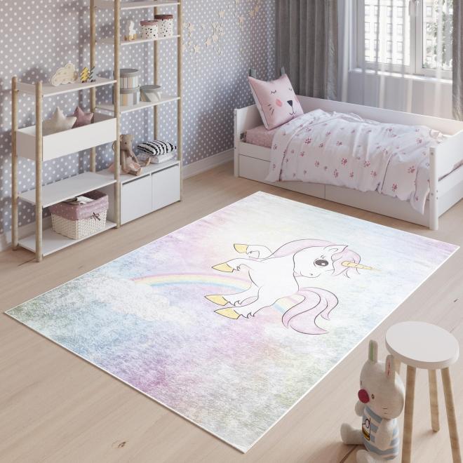 E-shop Dúhový detský koberec s jedorožcom