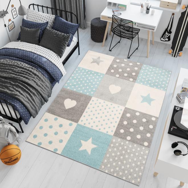 E-shop Bielo-tyrkysový koberec so vzormi