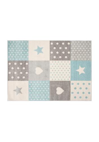 Bielo-tyrkysový koberec so vzormi