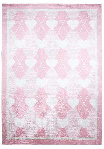 Ružový detský koberec so srdiečkami