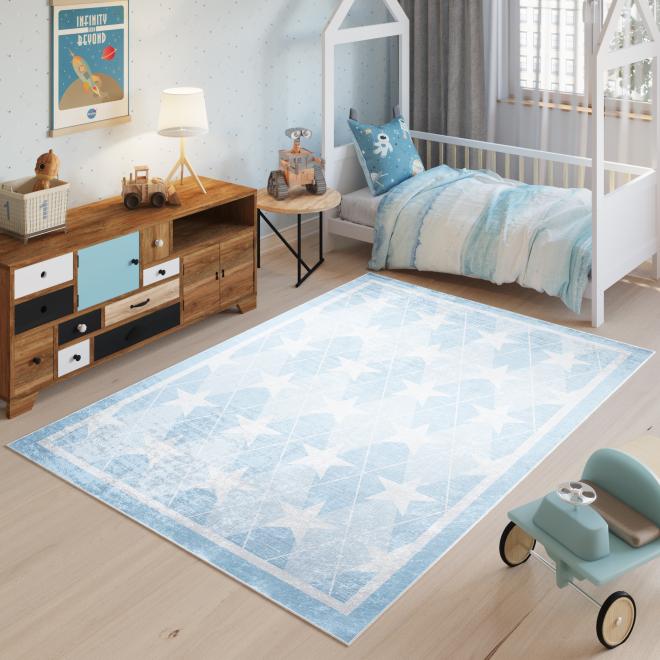 E-shop Detský modrý koberec s hviezdičkami