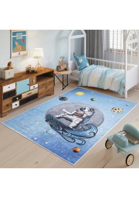 Modrý detský koberec s kozmonautom