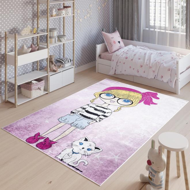 E-shop Detský koberec s motívom dievčatka a psíka