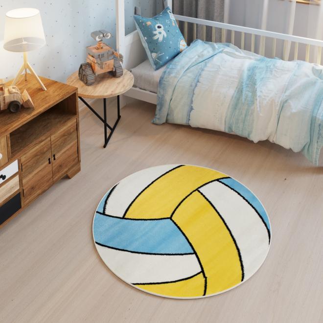 E-shop Detský okrúhly koberec bielo-žltej farby
