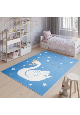 Detský modrý koberec s labuťou