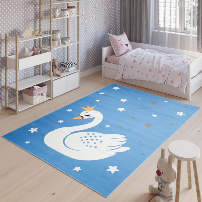 E-shop Detský modrý koberec s labuťou