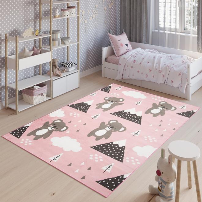 E-shop Detský ružový koberec s medveďmi