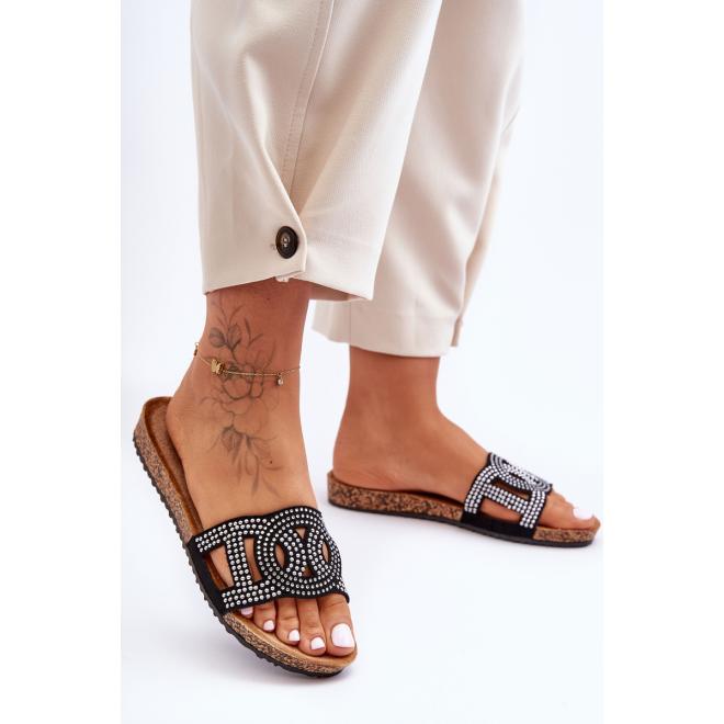 E-shop Dámske čierne sandále so zirkónmi
