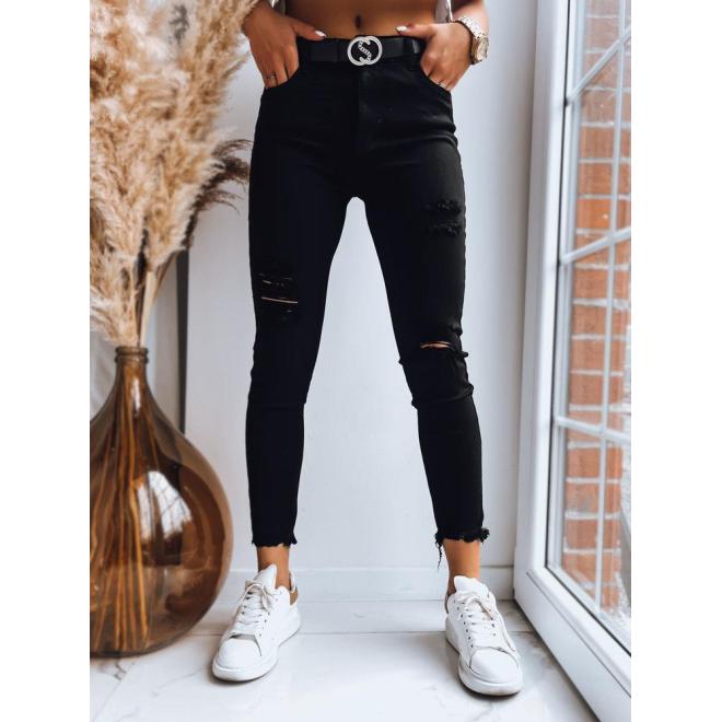E-shop Čierne dámske skinny džínsy s dierami