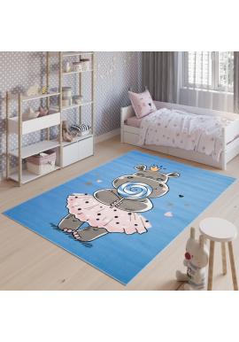 Modrý detský koberec s hrochom