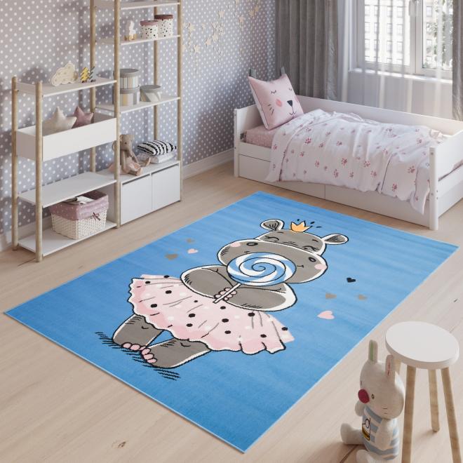 E-shop Modrý detský koberec s hrochom