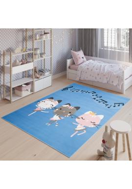 Detský koberec s mačičkami modrej farby