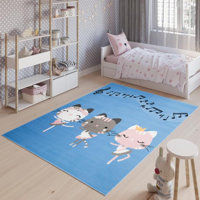 E-shop Detský koberec s mačičkami modrej farby