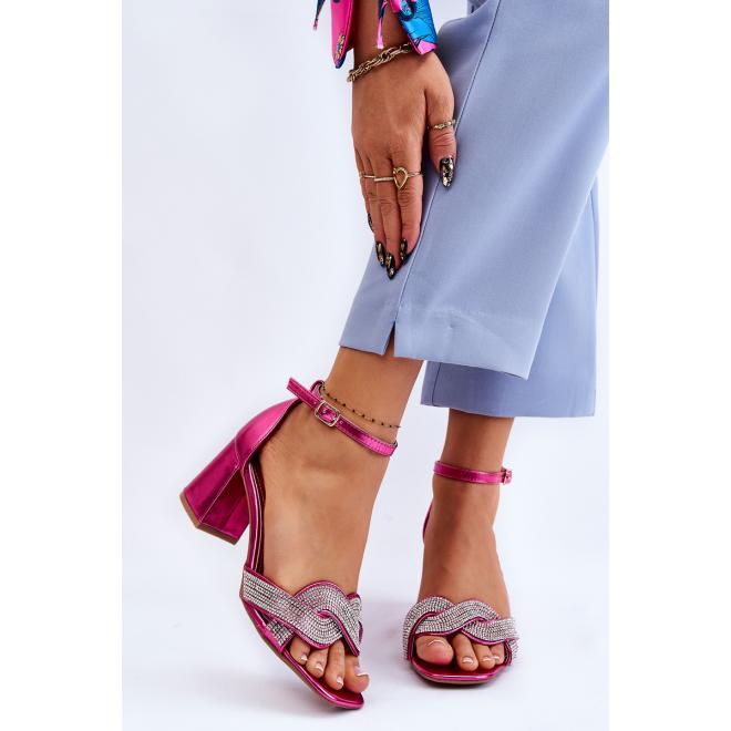 E-shop Fuchsiové sandále na podpätku s kamienkami