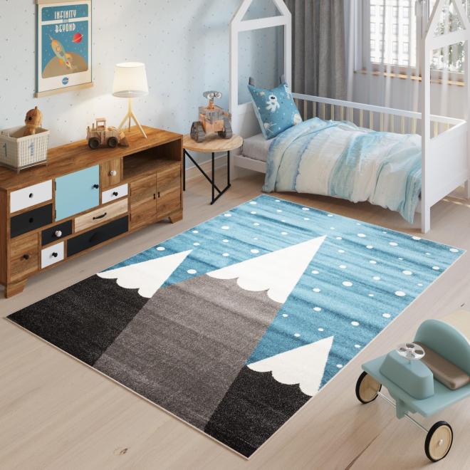 E-shop Modrý detský koberec s motívom hôr