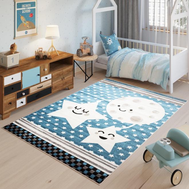 E-shop Detský modrý koberec s motívom hviezd