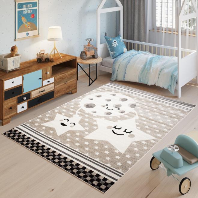 E-shop Detský béžový koberec s motívom hviezd