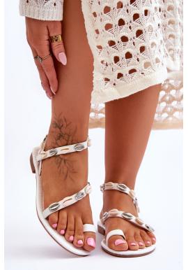 Dámske biele sandále s mušľami
