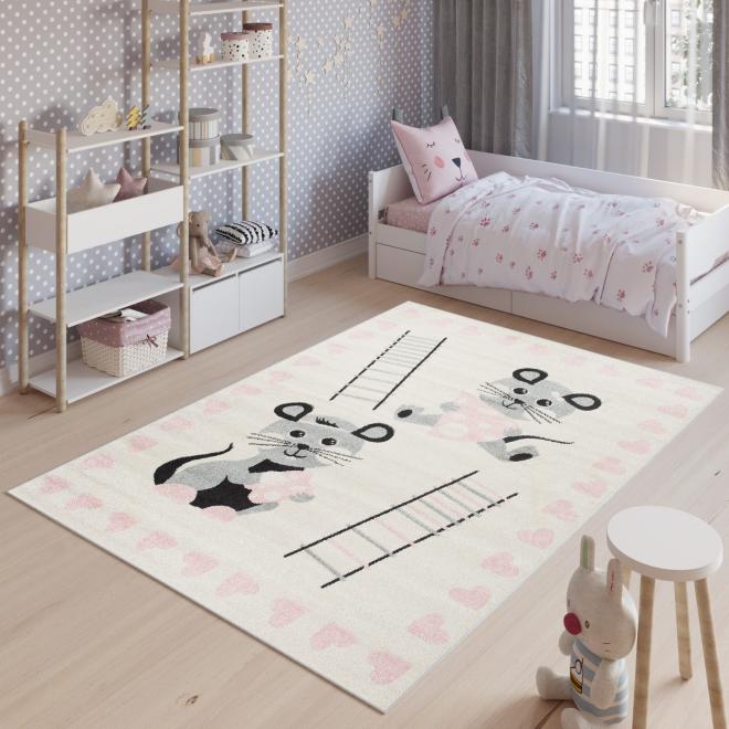 E-shop Detský bielo-ružový koberec s myškami