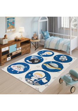 Modro-biely detský koberec - vesmír