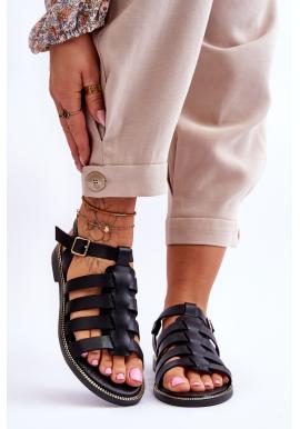 Kožené čierne sandále pre dámy