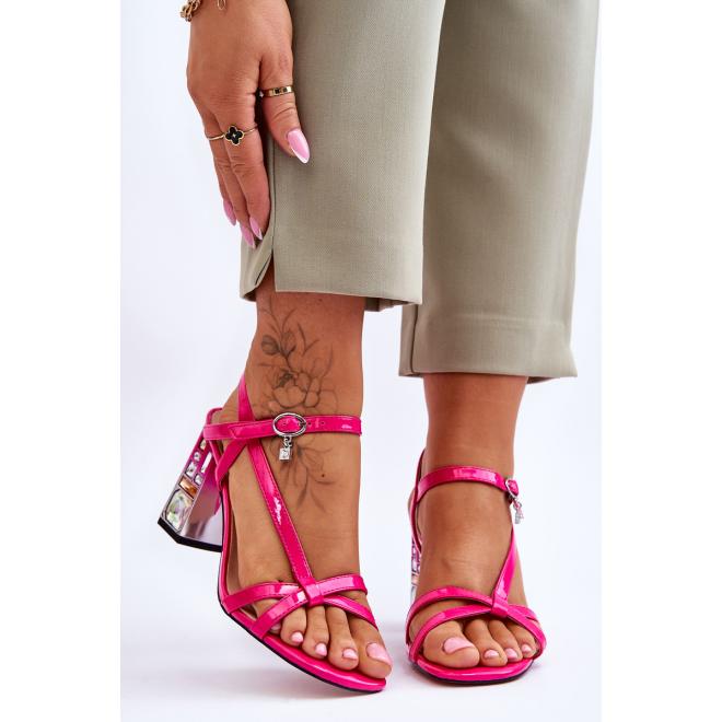 Ružové sandále s kryštálmi na podpätku