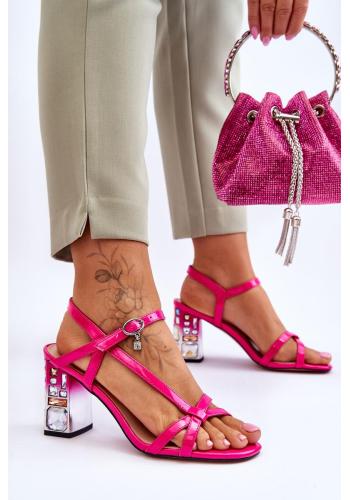Ružové sandále s kryštálmi na podpätku