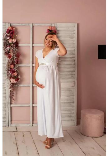 Tehotenské svadobné šaty so saténovým opaskom