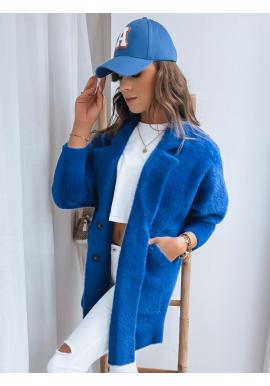 Modrý dámsky kabát na jeseň