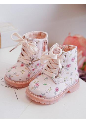 Dievčenské ružové čižmy s kvietkami