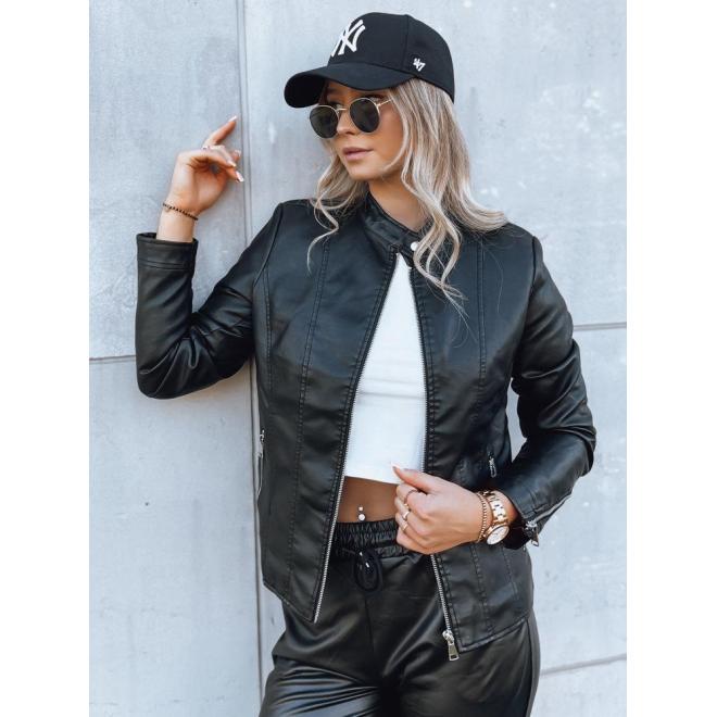 E-shop Čierna dámska kožená bunda so stojačikom