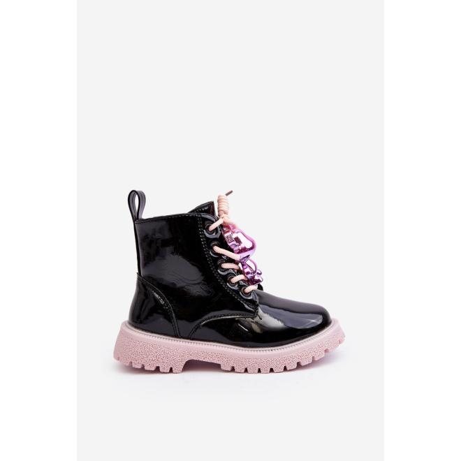 E-shop Čierno-ružové dievčenské čižmy s ozdobou