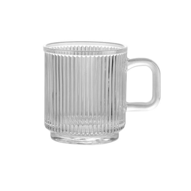 E-shop Vrúbkovaný sklenený pohár s uškom - 340 ml