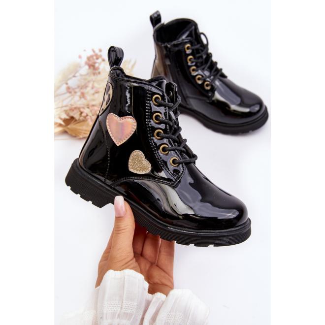 E-shop Dievčenské čierne topánky s ozdobou