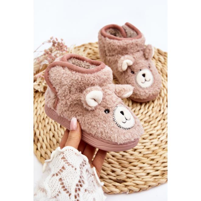 E-shop Ružové detské zateplené papuče