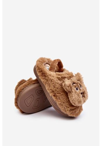 Hnedé papučky pre deti s medvedíkom