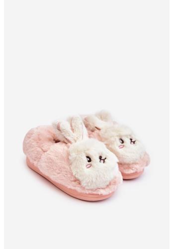 Svetloružové dievčenské papuče so zajačikom