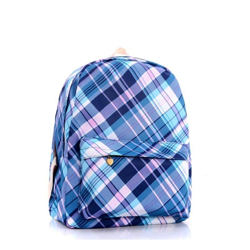 E-shop Modrý školský ruksak s károvaným vzorom pre dámy