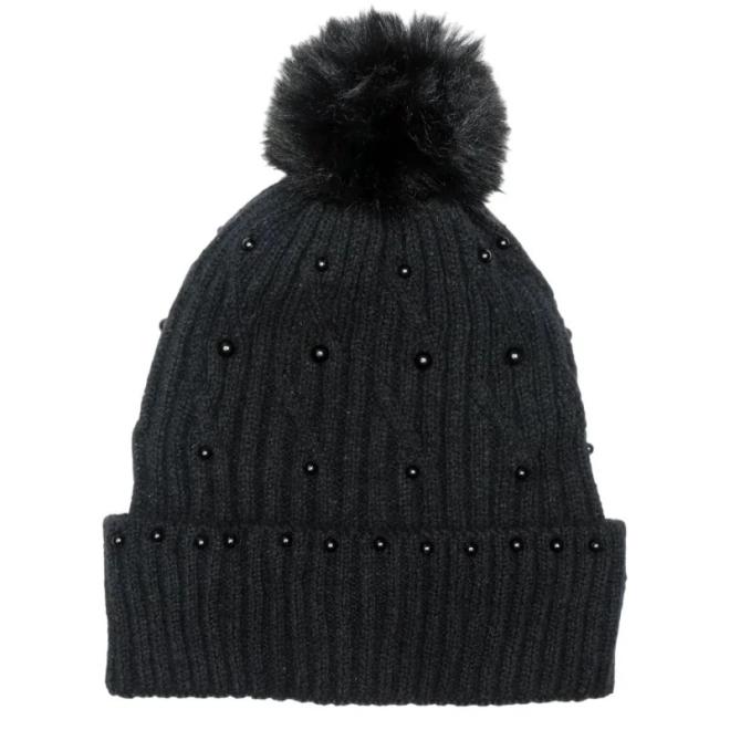 E-shop Dámska čierna čiapka s perlami