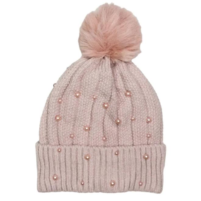 E-shop Zimná ružová čiapka s perlami