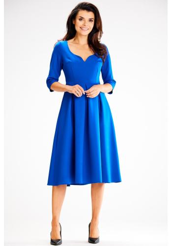 Dámske modré rozšírené šaty s výstrihom
