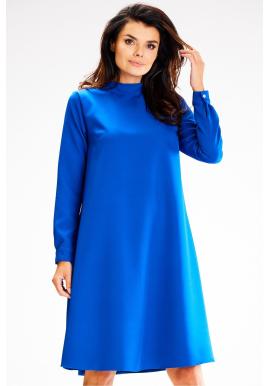 Modré voľné šaty s polrolákom